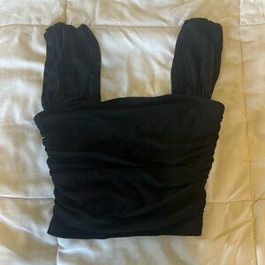 Black Backless Mesh-Covered Tank Top